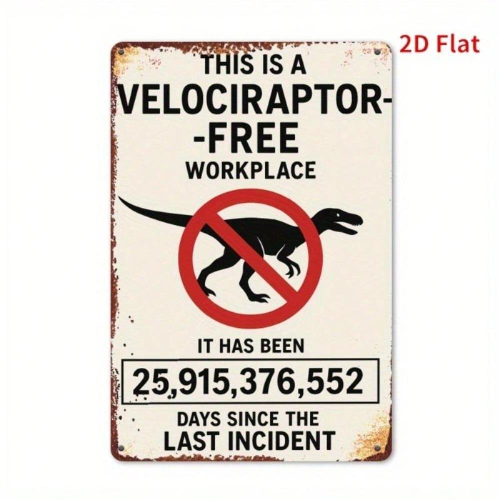 Vintage Rustic Metal Wall Art 8x12 Dinosaur Warning Sign Workplace Home Decor