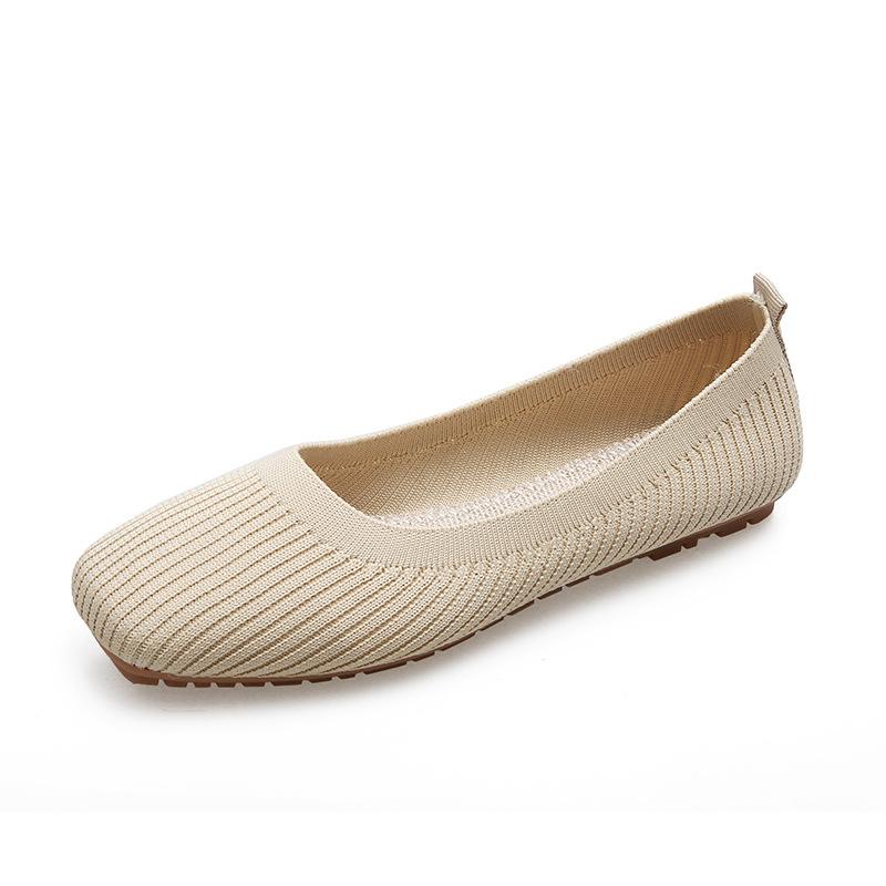 Fashion Women Leisure Flats Summer Autumn Flat Shoes Breathable Knitted Square Toe Slip-on Female Daily Walking Driving Loafers