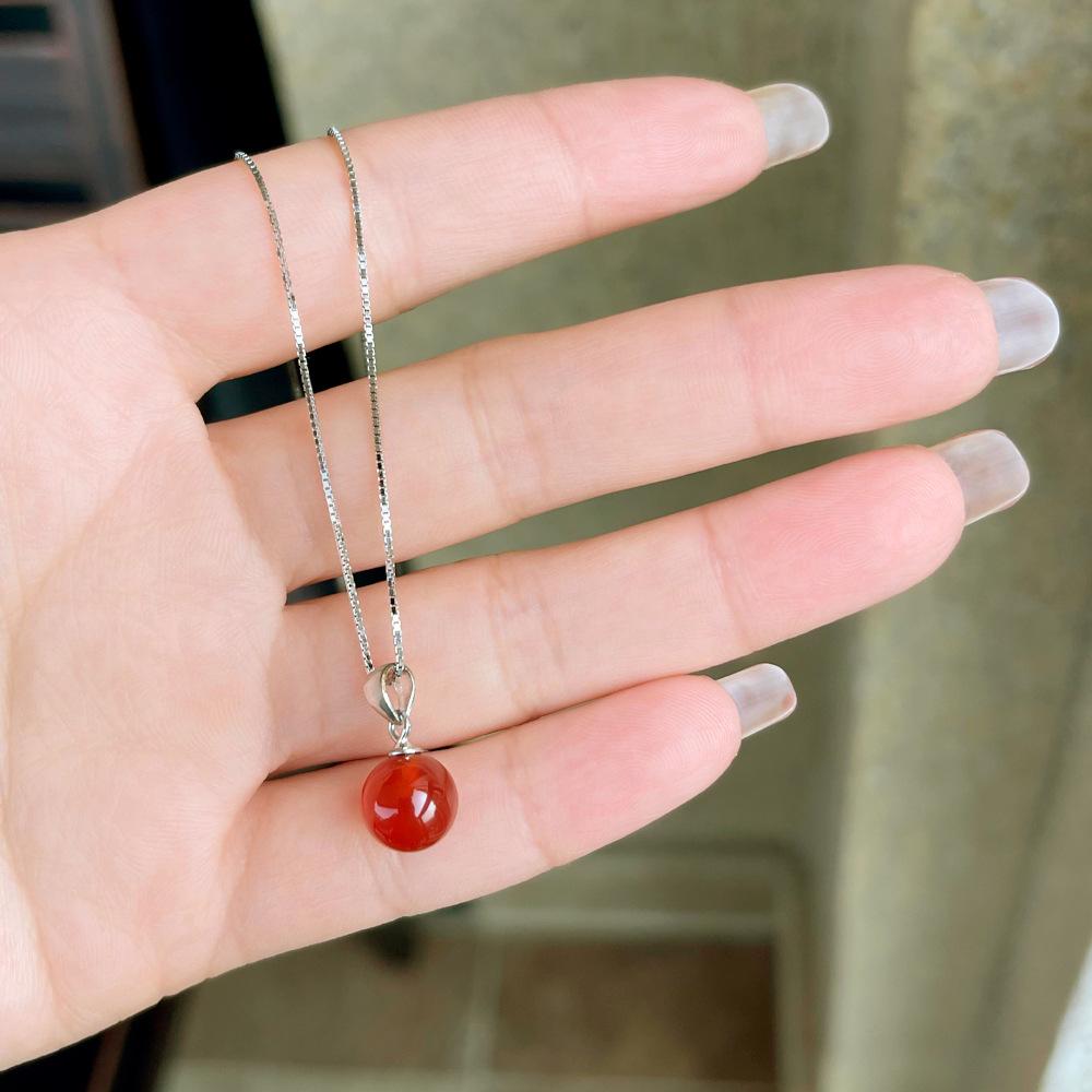 Sterling Silver Agate Pendant Necklace - Fashionable Simple Gift for Girlfriend, Christmas Luxury Jewelry Clavicle Chain