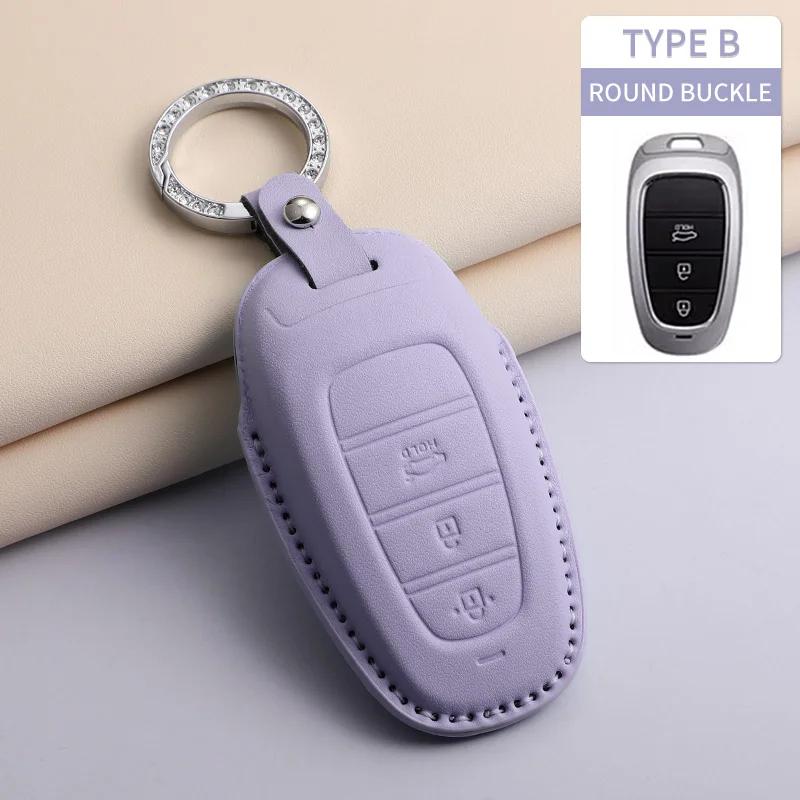 For Hyundai Creta Ix35 Ix45 I10 I30 I40 Car Keychain Protective Cover PU Leather Car Key Case Cover