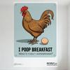 Playful Cartoon Rooster & Egg 'I POOP BREAKFAST' Metal Tin Sign, Wall Decor for Home Cafe Bar, 8x12 Inch with Hanging Holes, Hum