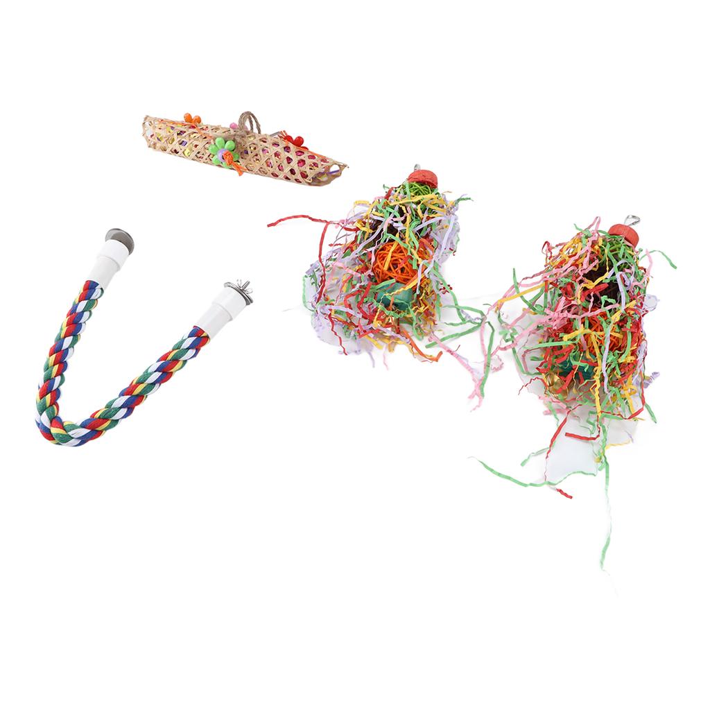 Bird Chewing Toys Natural Colorful Bird Foraging Shredder Hanging Toy Kit for Small Medium Lovebirds Parakeet Cockatiel