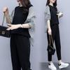 Plus Size Women's Summer Style Fat Girl Casual Loose Slimming Belly-covering Striped Two-piece Set