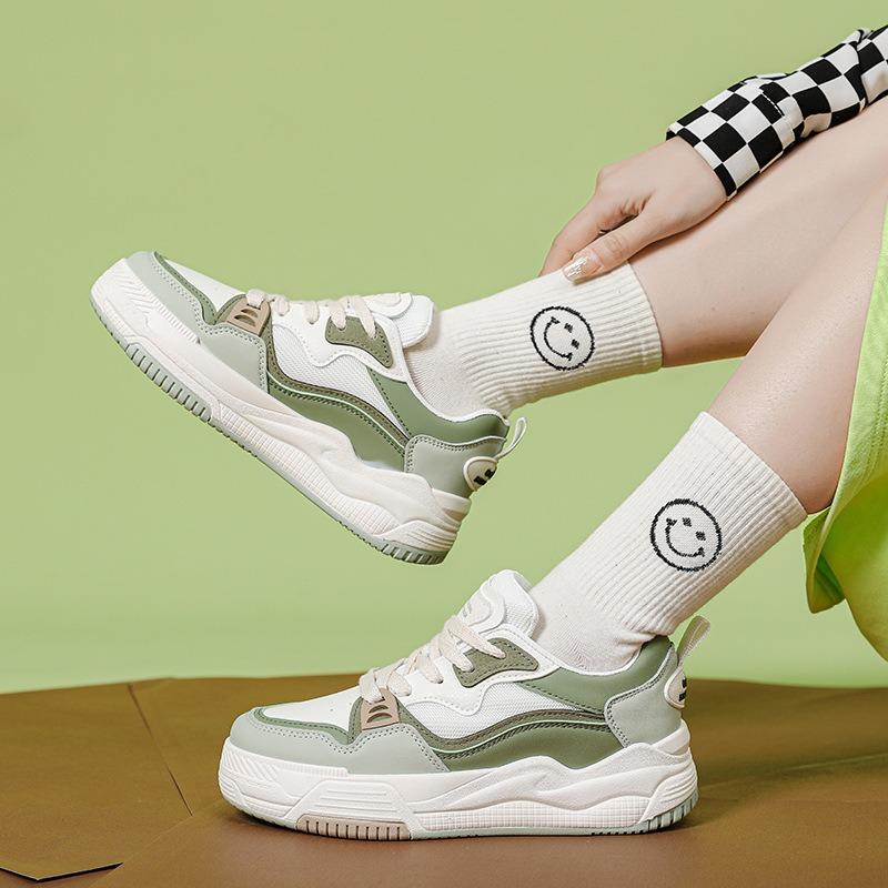 Retro Color Blocking Design Sneakers for Women's Spring Thick Soled Shoes