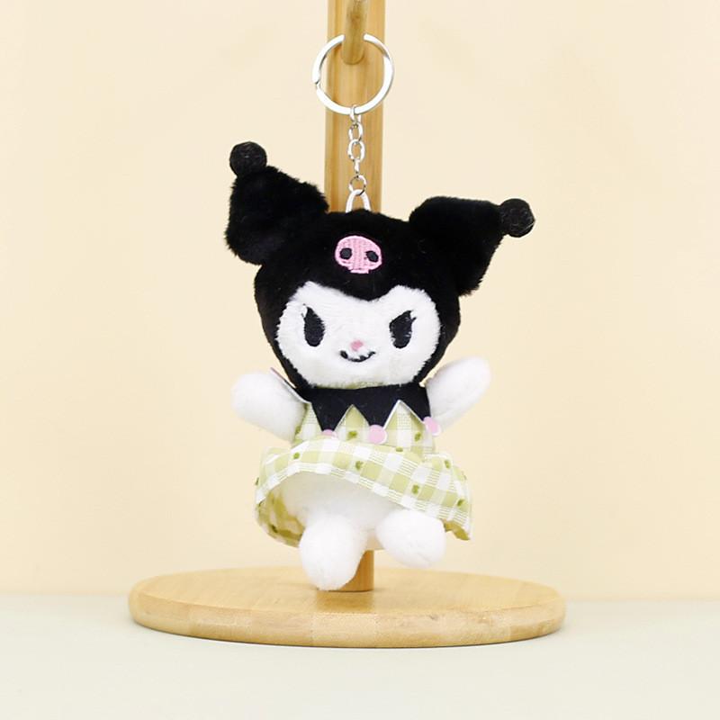 Adorable Kuromi Plush Toy With Cute Checkered Skirt Perfect Keychain Accessory Green Kuromi Dress