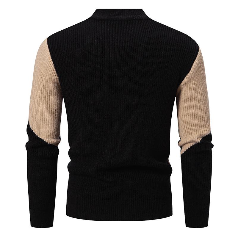 Men's Plus Size Color Block Half-High Collar Pullover Knitwear