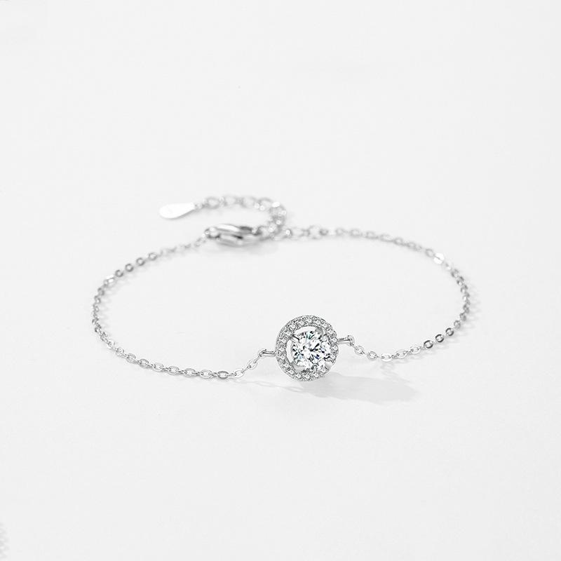 Moissanite 925 Sterling Silver Round Bracelet Fashion Affordable Luxury Full Diamond Bracelet Niche Design Wedding Gift