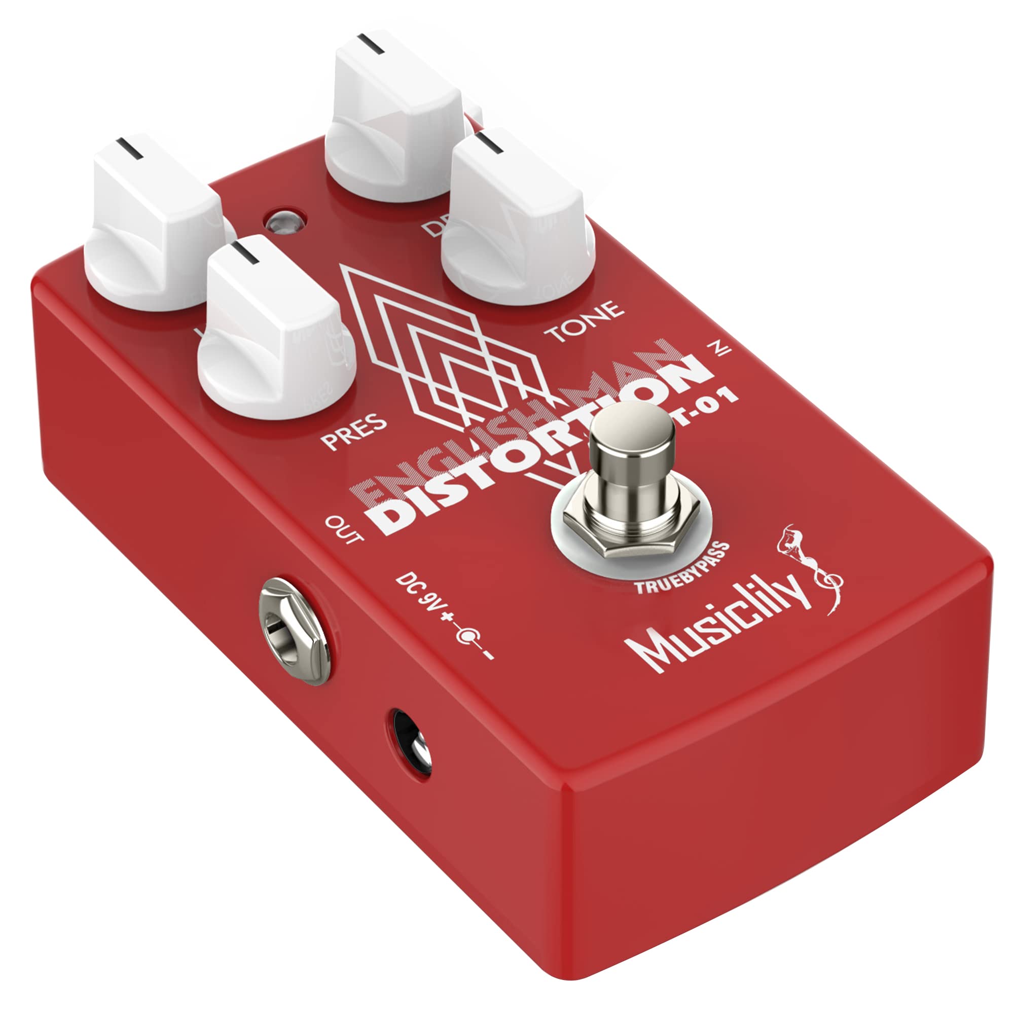 Musiclily Pro Classic English Distortion Guitar Effect Pedal with DC 9V Adapter Power Supply for Electric True Classic English Distortion Guitar/Bass,