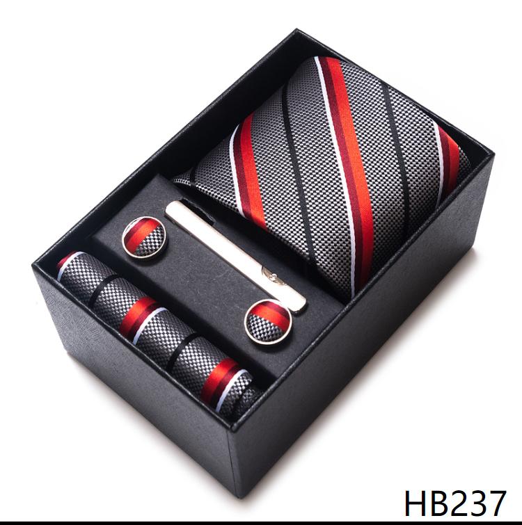 Tie Handkerchief Cufflink Set For Men Necktie Holiday Gift Box Blue Gold Suit Accessories Slim Wedding Gravatas