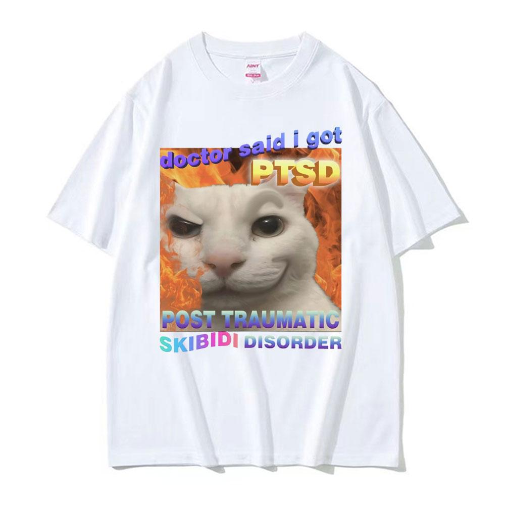 Vintage Skibidi Disorder Funny Cute Cat Meme Tee Shirt Gift Men Women Fashion Casual 100% Cotton Short Sleeve T-shirt Streetwear