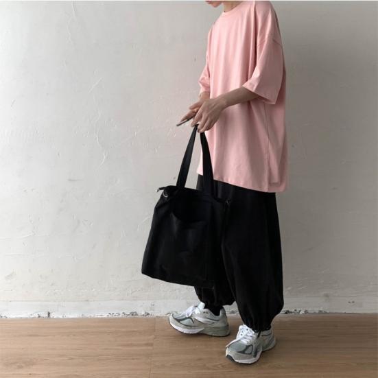 Top Casual Unisex de Vară Culoare Solidă Gât Rotund Mânecă Scurtă Mărimi Mari Cămașă de Bază