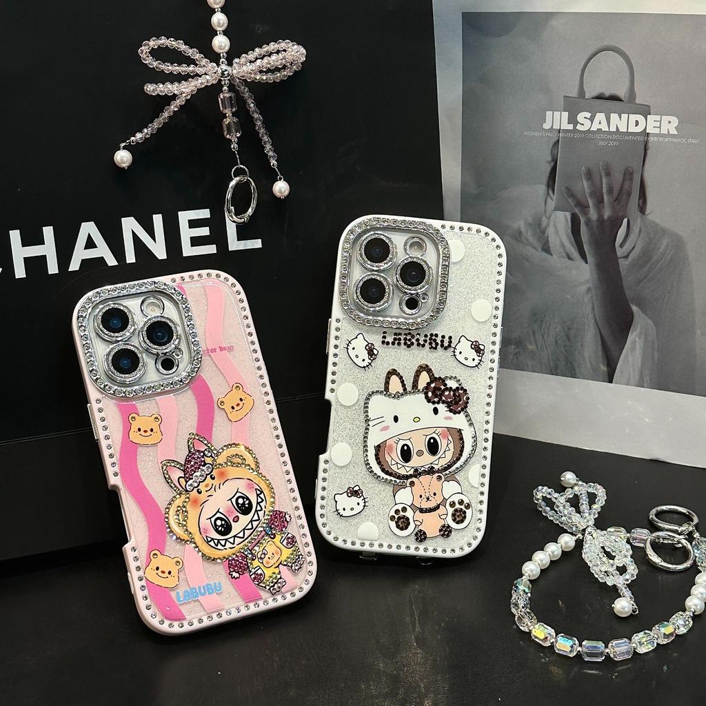 Flash Diamond Cat Labu Cloth Is Suitable for IPhone16promax Mobile Phone Case Apple 15pro All-inclusive 1413p Stand
