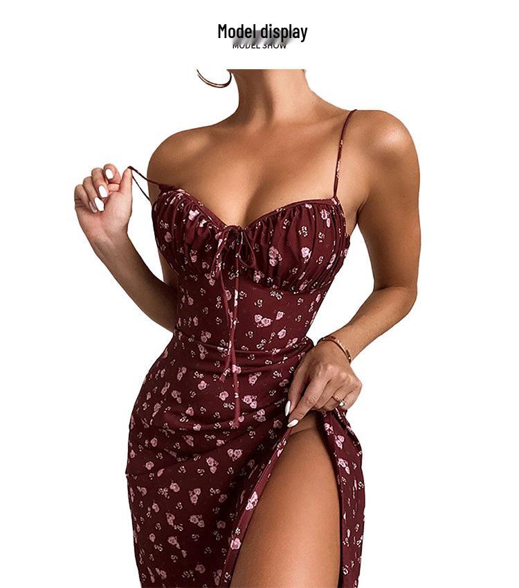 2026 Spring Collection: Women's Printed Camisole Slit Long Dress - European & American Style