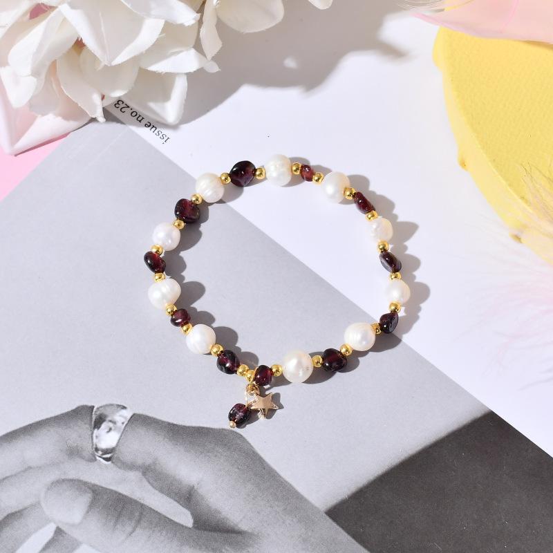 Summer Fashion Women's Bracelet Natural Freshwater Pearl with Yellow Crystal Waterproof Fashion Bangles