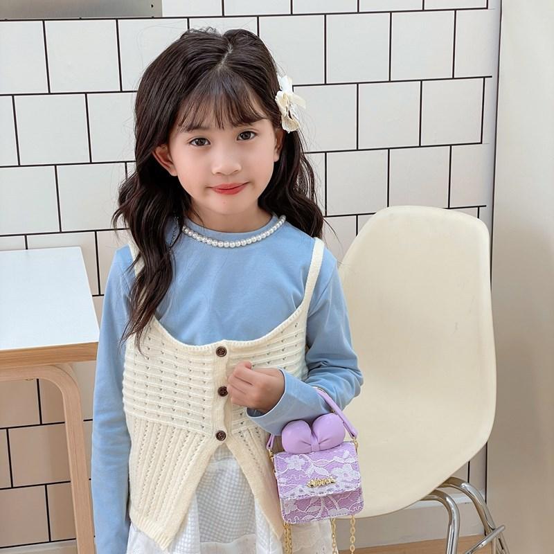Foreign Style Princess Shoulder Bag Cute Bow Fashion Sequins Girls Oblique Span Bag Mini Chain Children'S Bag