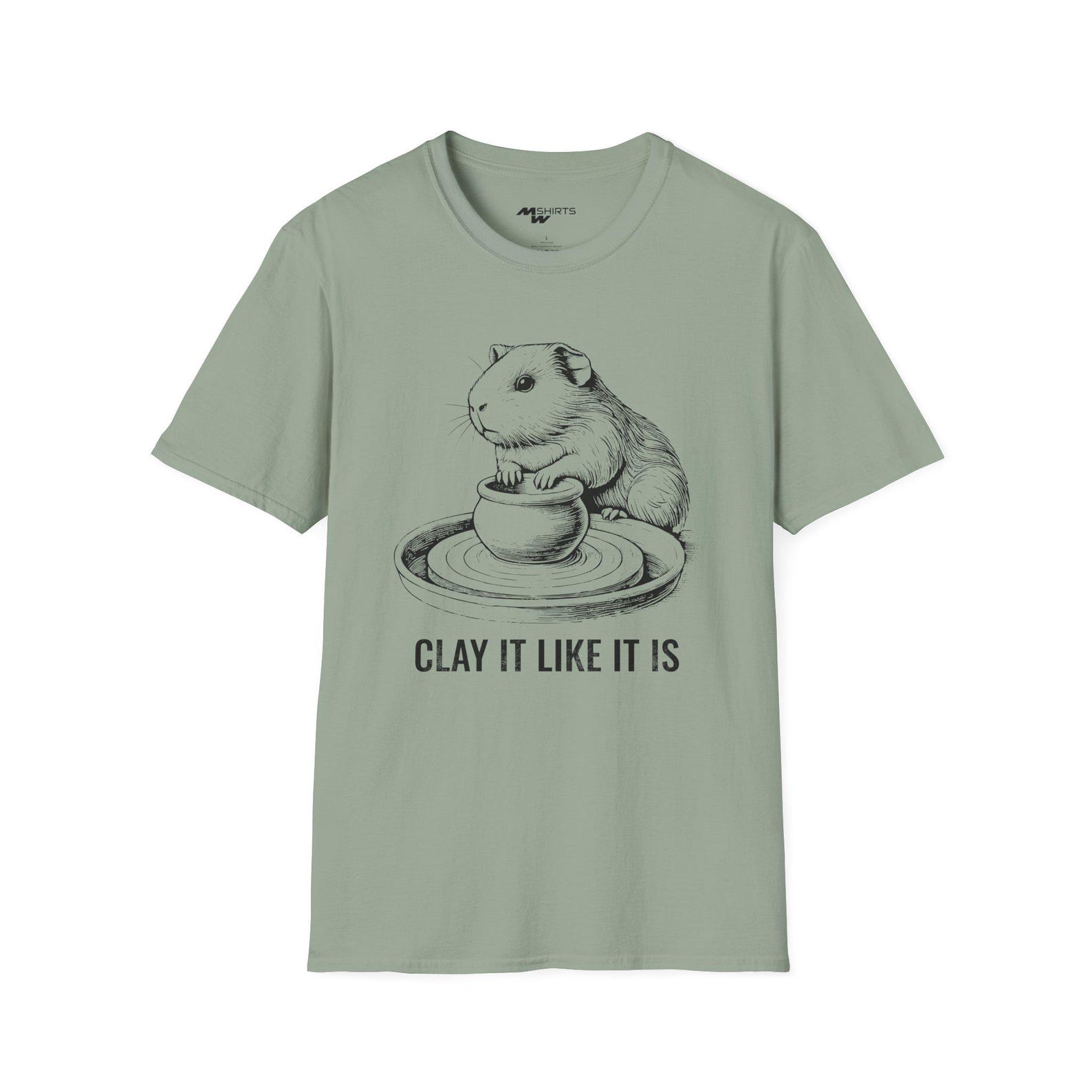 Clay It Like It Is: Pottery Guinea Pig Engraving-Style Art Print / Unisex Softstyle T-Shirt S