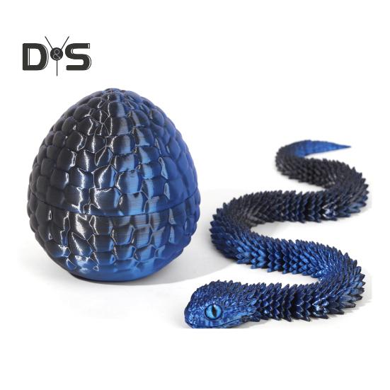 1 Set 3D Printed Snake Egg Figurine Movable Joints Snake Eggshell Figure Fidget Toy Snake Egg with Articulated Snake Inside Desktop Decoration