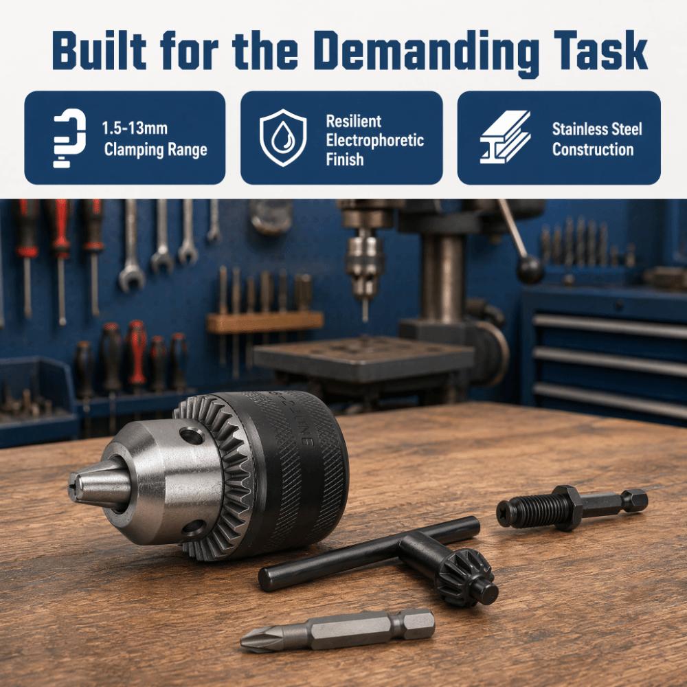 1.5-13mm Capacity Drill Chuck Tool Kit 1/4 Hex Shank Drill Chuck Adapter  For Drill Press