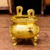 Exquisitely crafted brass , three-legged incense burner worship, small size for home use, golden and jad