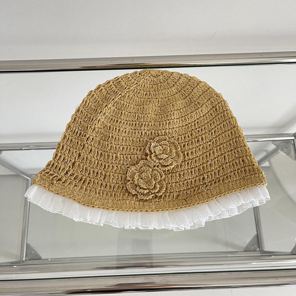 Hollow Out Lace Beanies Hat Glitter Sequin Knitted Hat Cute Crochet Flower Hat  Apparel Accessories