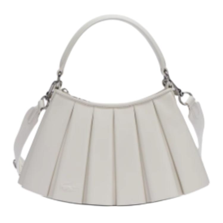 

Lacoste Pleated Design Top Zip Closure Lambskin Leather Shoulder Tote Bag Small Women bags White NU5011DP-Q44 White