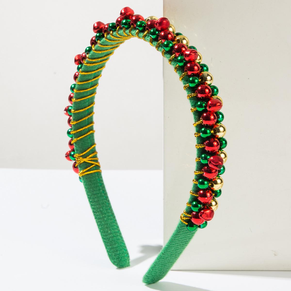 

Red And Green Christmas Headbands For Women Simple Fine Edged Velvet Christmas Bells Bead Wrapped Holiday Hair Accessories One Size
