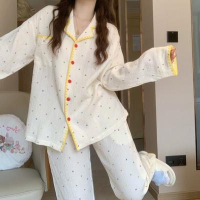 Color Polka Dot Princess Style Girl Pajamas Spring and Autumn Lace Long-sleeved Trousers Ins Style Suit Women's Loungewear