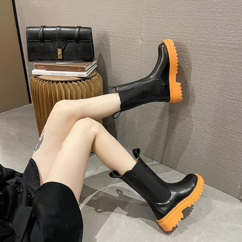 Chelsea Boots Damen Stiefeletten Klobige Winterschuhe Plateau Stiefeletten Slip On Klobiger Absatz BV Stiefel Marke Designer