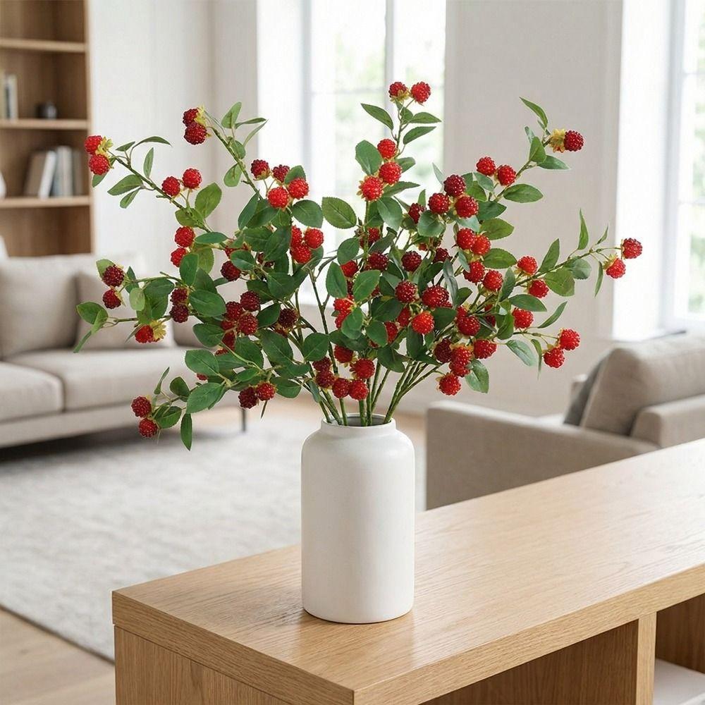 Realistic Artificial Raspberry Branch Plastic Decorative Fake Berry Branches Long Branches Simulation Flower Party Wedding