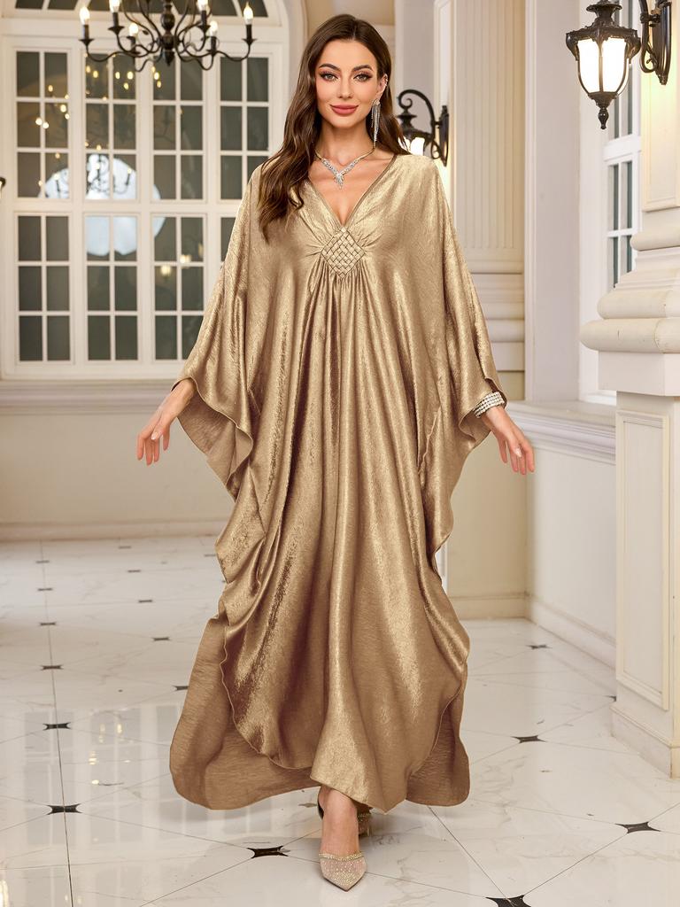 Polyester Gold Fake Loose Large Size Long Dress Beach Jacket Dress Long Dress