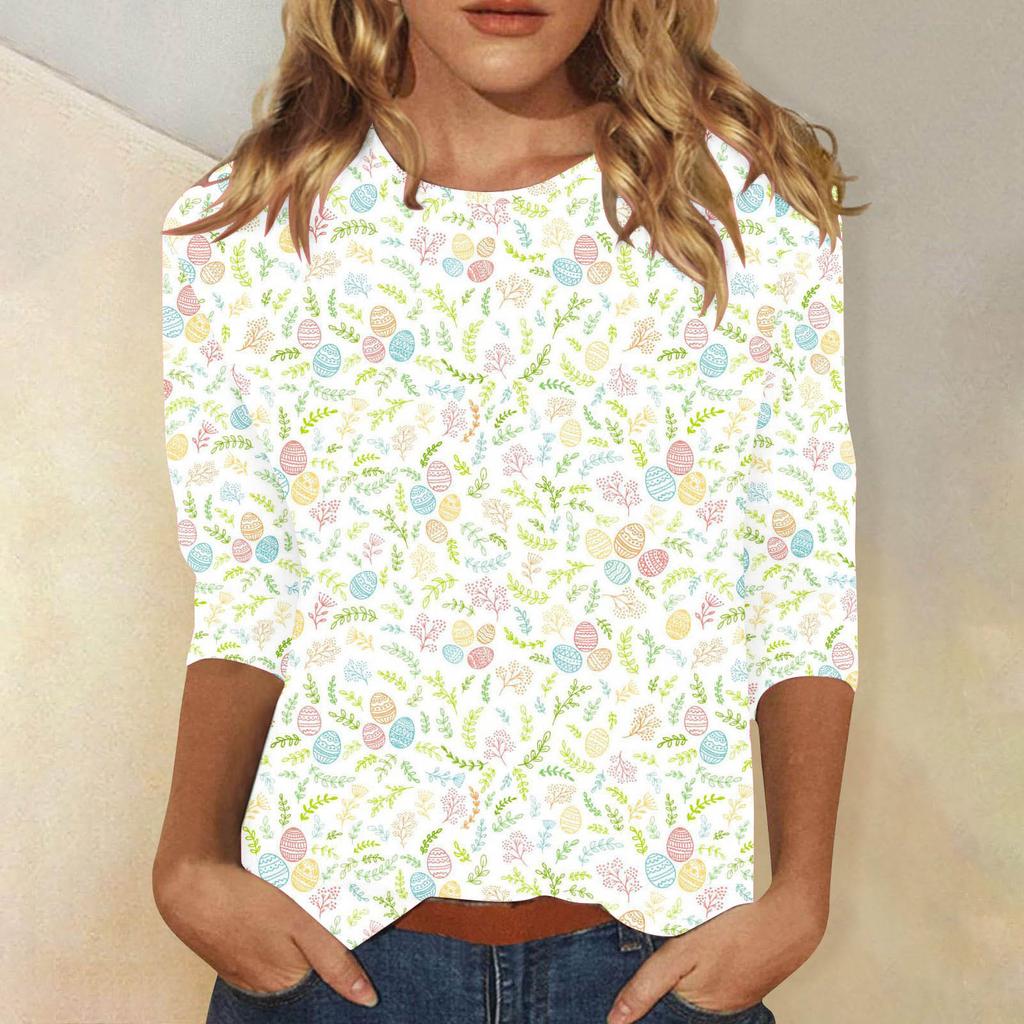 Round Neck 3D Rabbit Festival Printed Top Fashionable Casual Long Sleeved Women's T-shirts