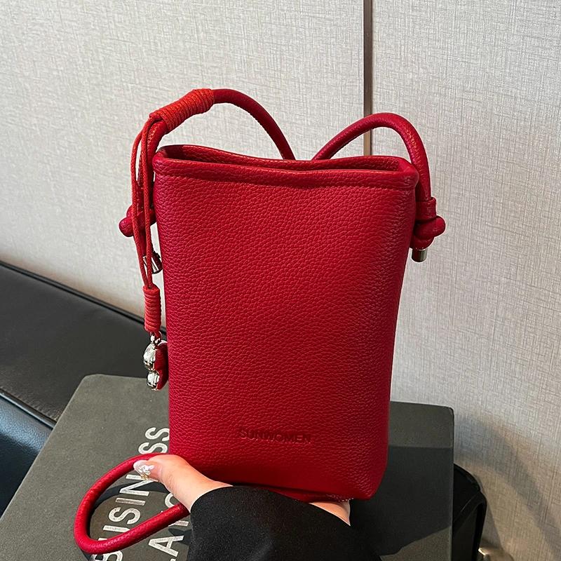 2025 Simple Crossbody Bag Women Casual All-Match Buckle Bucket Bags Solid Color Soft Daily Commute Phone One Shoulder Packs sacs