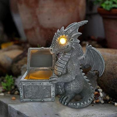 Smok Statua Ogrodowa Figurka Zwierzęca, ze Światłami Solarnymi Ozdoba Dekoracyjna Prezent Uroczy