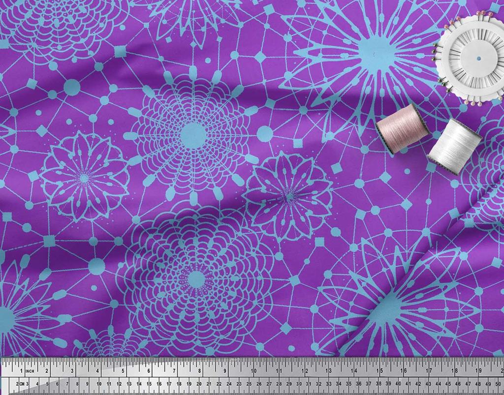 Soimoi Purple Japan Crepe Satin Fabric Artistic Geometric Print Fabric by the Metre 42 Inch