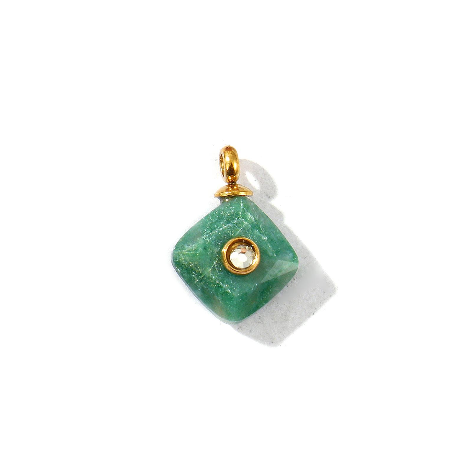 

1 Piece Rhombus Natural Stone Charms Clear Rhinestone 304 Stainless Steel 14K Gold Plated Pendants For DIY Necklace 13mm X 10mm