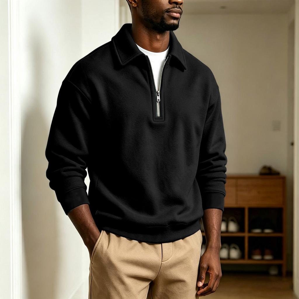Men's Casual Full Zip Sweatshirt with Long Sleeves and Collar for Daily Wear