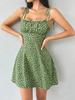French Floral Gradient Spaghetti Strap Dress - Elastic Waist, Summer Vacation Style