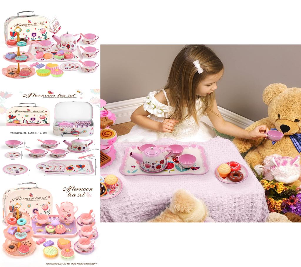 Charming Children's Tea Party Playset With Colorful Tin Tea Set And Sweet Treats
