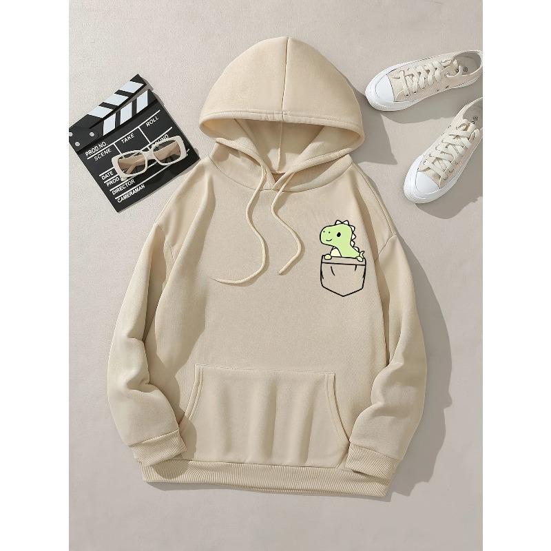 Herbst und Winter Süßes Kleines Dinosaurier Muster Aufgedruckte Hoodies Rundhals Langarm Lässige Damenbekleidung