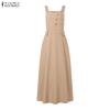 ZANZEA Women Casual Square Collar Loose Sleeveless Muslim Long Dress