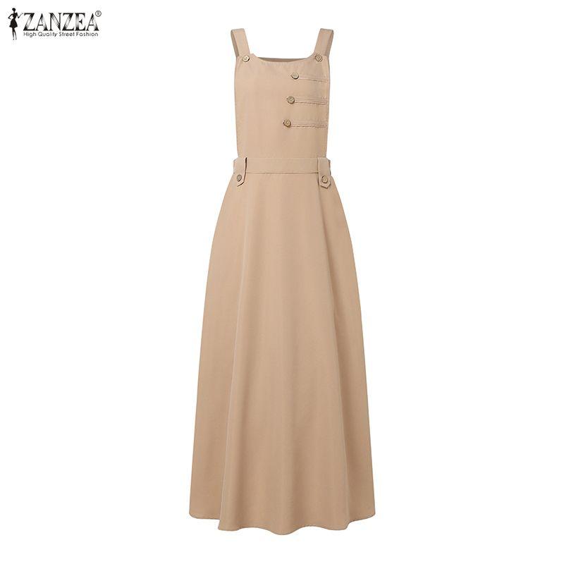 ZANZEA Women Casual Square Collar Loose Sleeveless Muslim Long Dress