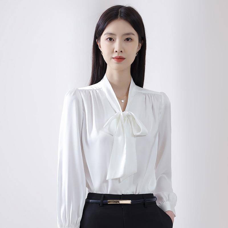 Temperament Streamer Chiffon Shirt Women's Summer Short-sleeved Top Women's White High-end Blue Commuter Interview Women's Shirt