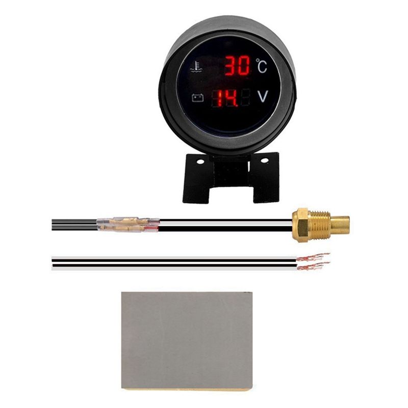 2 In 1 12V 24V Round Led Digital Car Truck Water Temp Gauge Temperature Sensor Temperatura Moto Voltage Meter