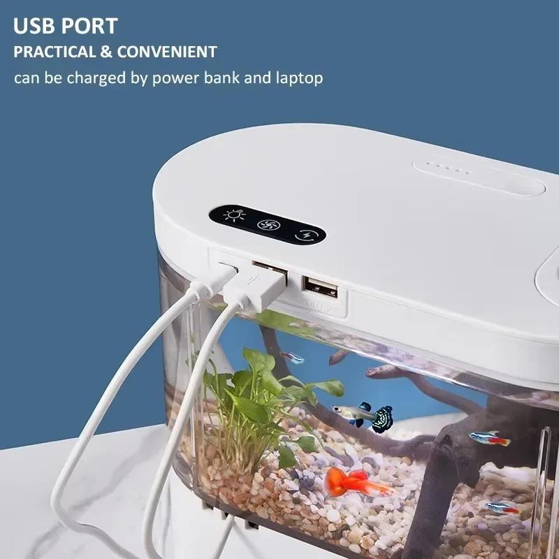 USB Mini Desktop Aquarium Fish Tank with Biochemical Filtration System LED Light Betta Fish Ecological Water Cycle Goldfish Tank