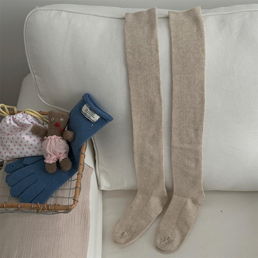 Bomull Dame Strømper 80cm Høst Vinter Varm Lange Sokker Lårhøye Strømper Lolita Ensfarget Knehøye Lårsokker Strømper