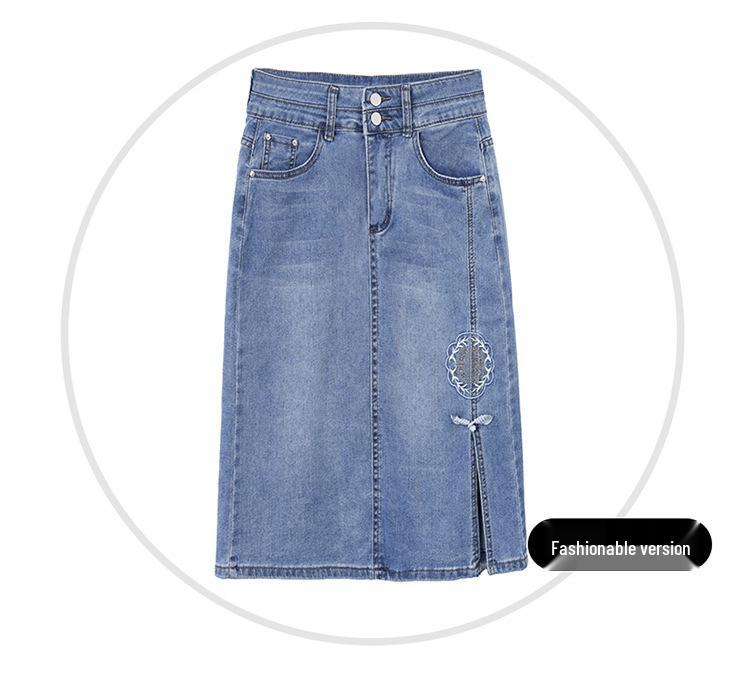 High-Waist Denim Skirt with Floral Embroidery, Summer 2024