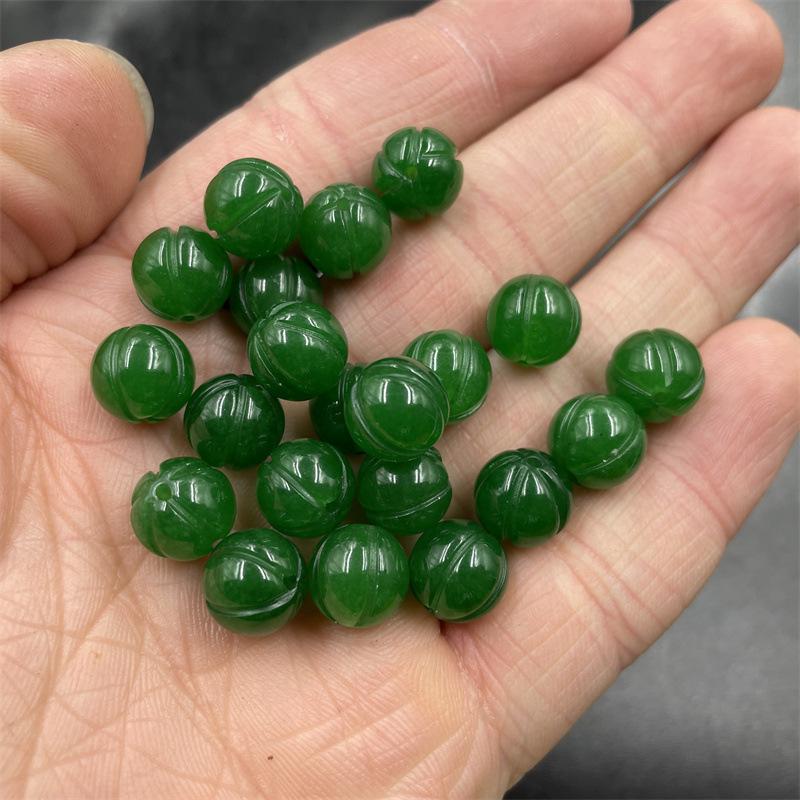 DIY Jewelry Accessories: 10mm Jade Green Lotus Carved Round Pumpkin Beads Diameter: 10mm