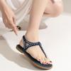 2026 Summer Bohemian Style Rivets Flat Bottom Clip Toes Herringbone Sandals Fashion Beach Plus Size Women Elegant Generous Shoes