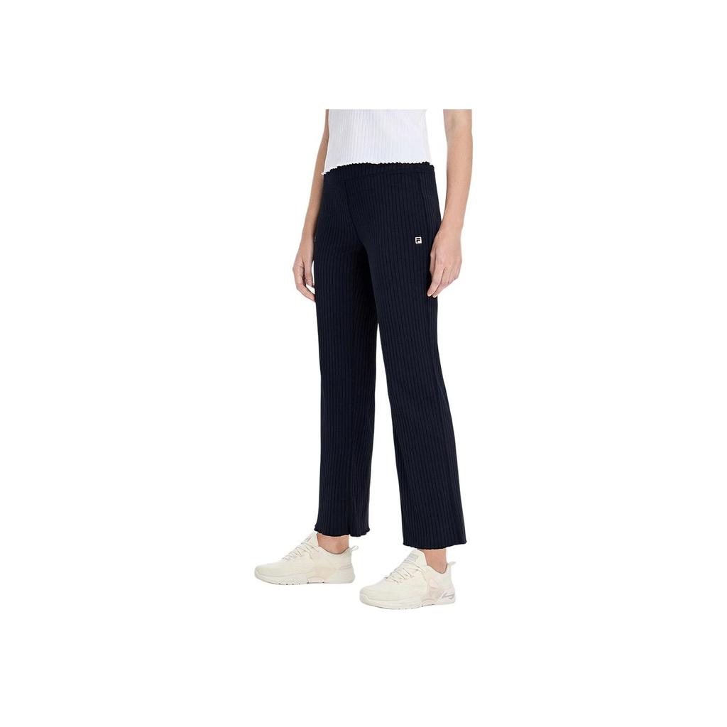 Fila SS23 Solid Color Logo Basic Simple High Waist Sports Wide Leg Long Pants Women Pants Deep-Black A11W321614F-BK