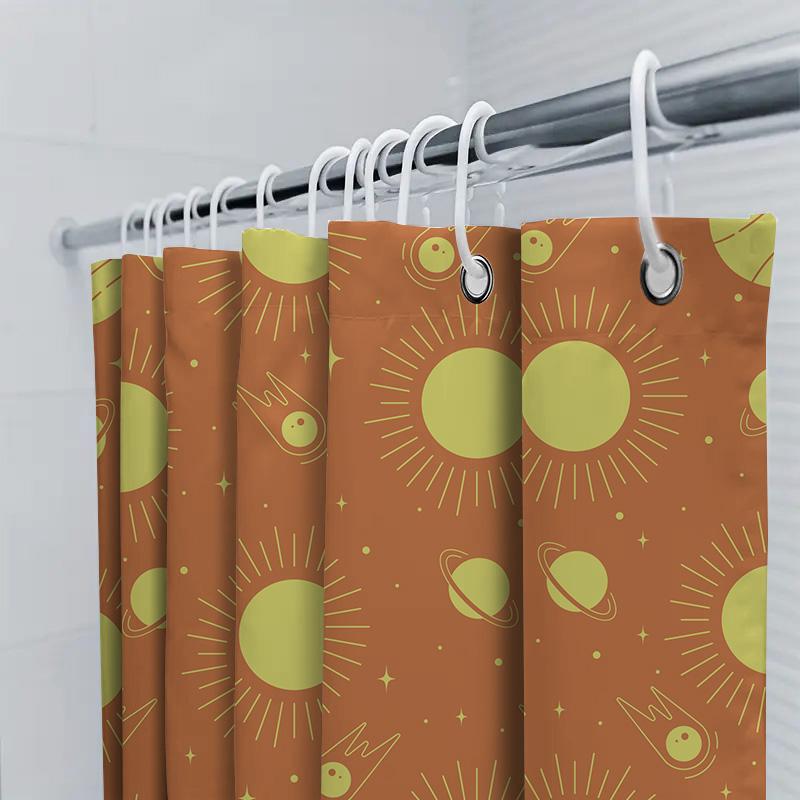 Space-Themed Sun Shower Curtain Orange Planet With Yellow Solar System Design For Bathroom Decor (180X245Cm)